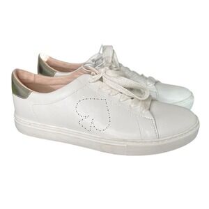 NWOB Kate Spade Angelise White Leather Sneakers Gold Heel Spade Logo Size 11‎